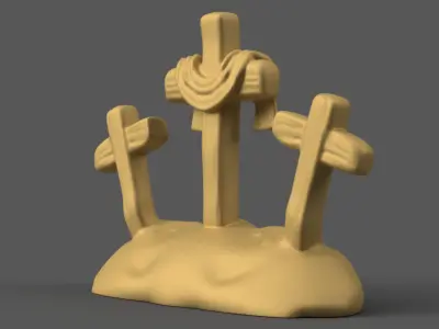 3D Three Crosses on Hill STL Easter Christian Decor 3D print model