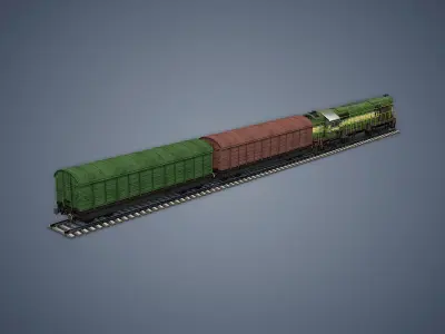 Locomotive and Box Car Low-poly 3D model