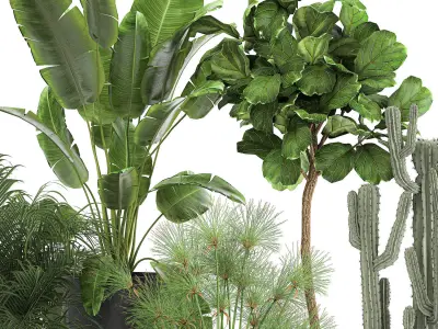 Plants in a metal flowerpot for the interior 1079 3D model