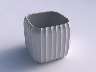 Vase quadratic stumpy with extruded vertical lines 3D print model