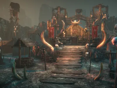 Tribal camp Low-poly 3D model