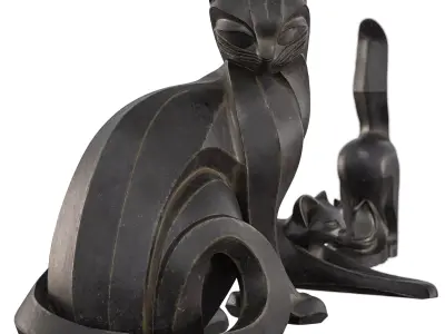 3 Cat Statue Set - Abstract Feline Sculptures 3D Model Pack Low-poly 3D model