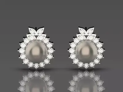 Luxury pearl and diamond STL earrings model pe0012 3D print model