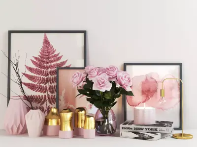 set233 living room with flowers and vases 3D model