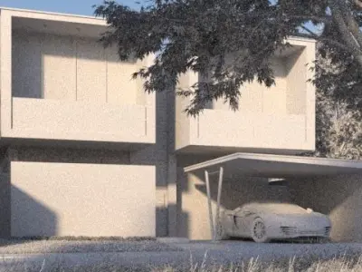 exterior 2 modern house with car parked 3D model