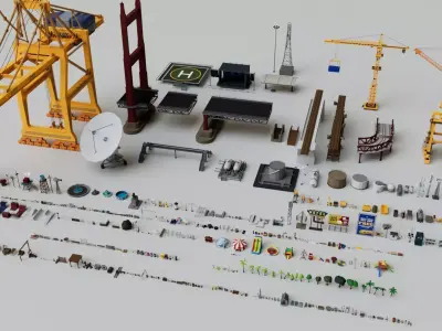 500 Realistic Exterior City Street Props Pack Collection Low-poly 3D model