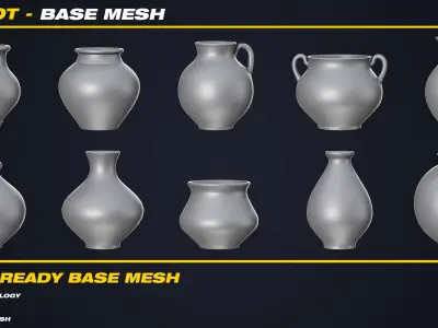50 Pot Base Mesh - VOL 05 - Game Ready Low-poly 3D model