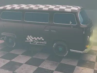 volkswagon type2 micro bus mat black sport edition Low-poly 3D model