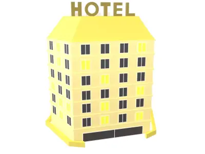 Low Poly Hotel v1 003 Low-poly 3D model