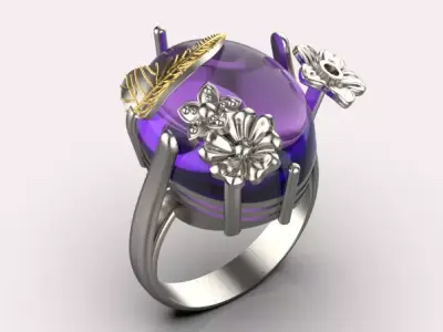 fashion oval ring flower jewelry gold 3D print model