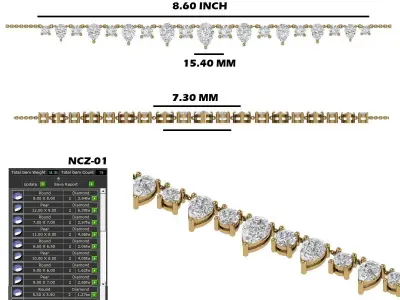 Gold Pear And Round Diamond Necklace 3D print model