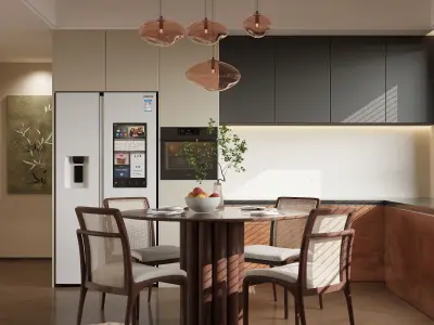 modern living room dining room interior scenes  3D model