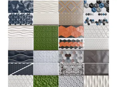 Collection of Wall panel 3d model 16 pieces Low-poly 3D model