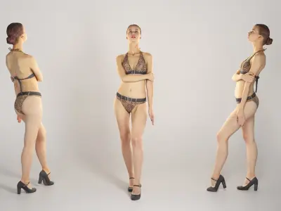 Slim pretty woman in a swimsuit looking up 218 Low-poly 3D model