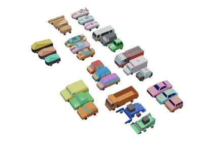 Car collection lowpoly Low-poly 3D model