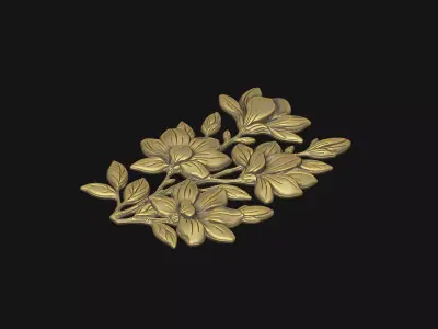 Magnolia cluster flower branch design cnc laser carving wild 3D print model