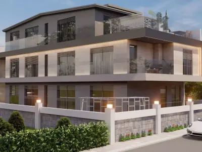 Villa apartment building with car parked 3D model