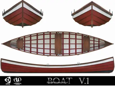 Painted Wooden Boats and Paddles 3D Model Collection