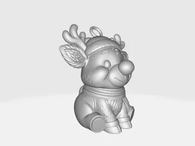 Cute Christmas Reindeer Ornament Festive Red-Nosed Reindeer 3D print model