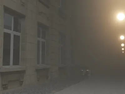 Street night with two lamps in fog Free 3D model