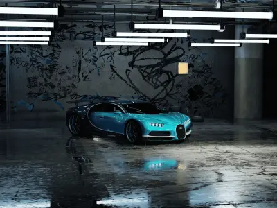 Sports car in an garage Low-poly 3D model