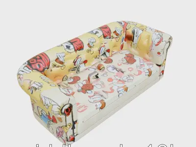 Vibrant Patterned Plush Sofa with Glossy Finish Low-poly 3D model