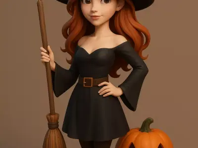 Halloween Cute Witch 3D model for 3D printing 3D print model