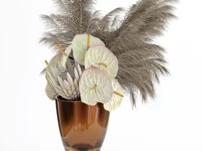 Anthuriums and Protea with Pampas grass 3D model