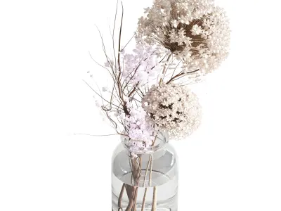 Bouquet set glass vase 18 3D model