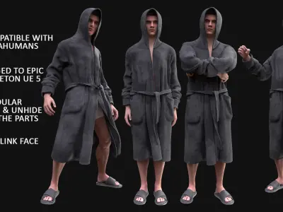 Man - Bathrobe - Modular - Rigged Low-poly 3D model