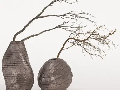 Plants bouquet with decorative vases 17  3D model