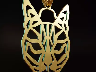 Feline Cat Stylized Pendant Amulet Necklace Design 3D print model