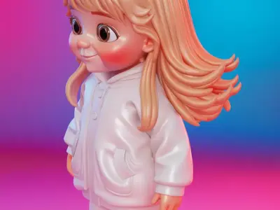 Cute Cartoon Girl 3D Cozy Character Hoodie Bunny Ears Low-poly 3D model