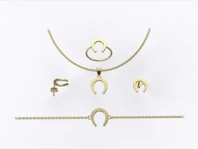 Lucky Horseshoe Gold Jewelry Set018 Bracelet Earrings Ring 3D print model