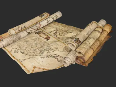 Old Asian Maps Low-poly 3D model