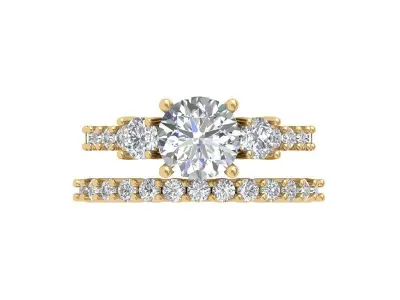 3Stone Solitair Ring Bridal Set 3D print model