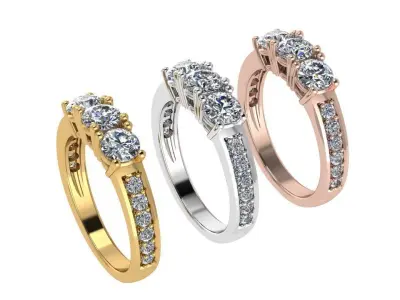 Ring115 three stone diamond engagement ring gold 3D print model