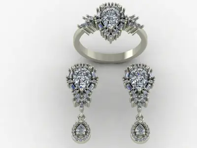Pear baguette marquise and round cut diamond set 3D print model