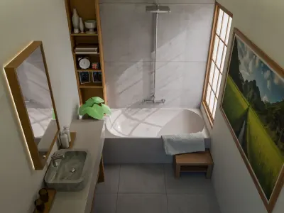 The warm minimalist bathroom Low-poly 3D model