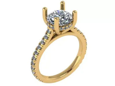solitaire ring under halo with pave shank  3D print model