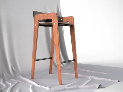 Designer Bar Stool Mid Century Modern Style Made From Walnut 3D model