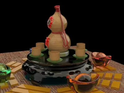 Chinese gourd wine bottle 3D model