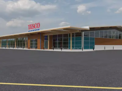 Tesco Supermarket UK Complete 3D model with textures Low-poly 3D model