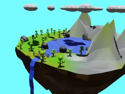 Flying Island LOW-POLY Free low-poly 3D model