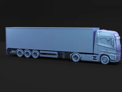 Semi truck with white trailer 3D model