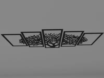 new vintage 5 frame tree panels 3d wooden wall decor Free 3D model