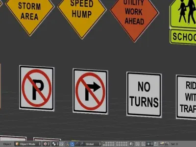 Road Signs Collection with Textures - US Signs Set - 50 Items Low-poly 3D model