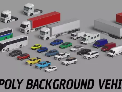 28 Lowpoly Realistic Background Vehicles Low-poly 3D model