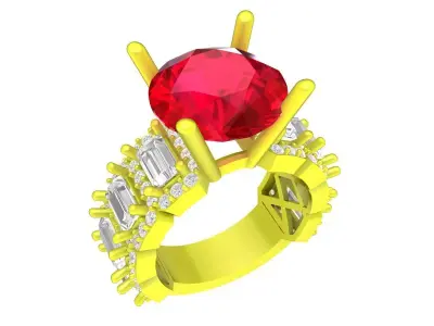 A7355 Luxury HongKong Diamond Baguette Engagement Ring 3D Model 3D print model