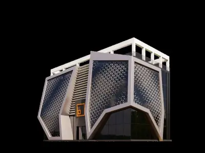Office Building With Futuristic Facade 3D model